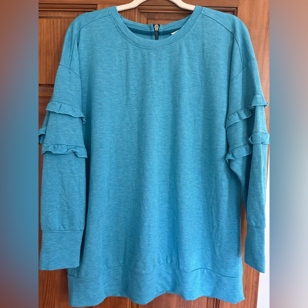 Matilda Jane Ruffle Sleeve Sweatshirt Women’s XS Teal Shimmer Long Sleeve Top
